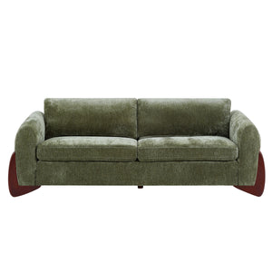 89"L Chenille Sofa with Wooden Legs – Olive