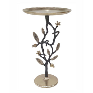 13.8x13.8x24 Black and Gold Aluminum Side Table with Pomegranate Design