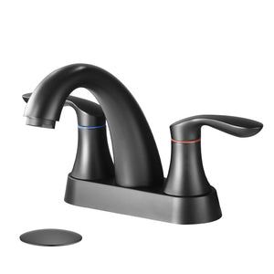 Two Handle 4 Inch Centerset Bathroom Sink Faucet with Pop-Up Drain, Matte