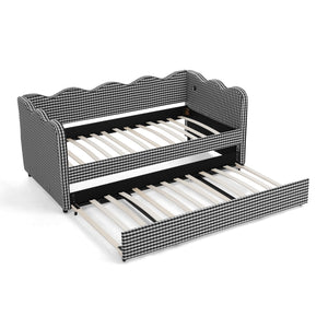 Cozy Gingham Daybed with Trundle Twin Size Sofa Bed