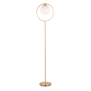 Moon Contemporary Floor Lamp in Gold Metal and Frosted Glass