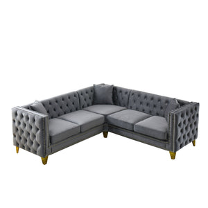 L-Shaped Corner Sofa, 5 Seater Sectional With Tufted Design