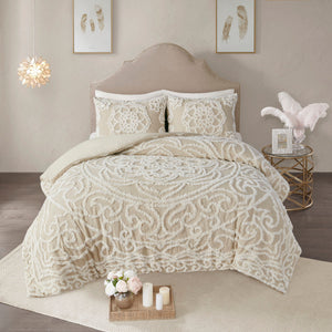 King/Cal King 3 Piece Tufted Cotton Duvet Cover Set