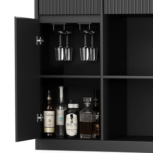 51.2" Modern Fluted Bar Cabinet with Fridge Compartment