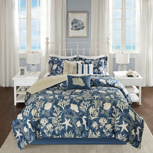 7 Piece Cotton Sateen Comforter Set Blue Cal King