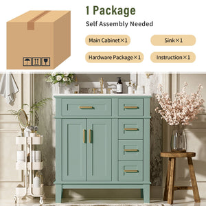 Modern Bathroom Vanity With Sink, Storage Cabinet, Soft Close Doors, Deep & Standard Drawers