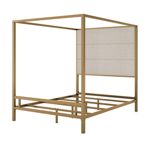 Canopy Bed With Tall Upholstered Headboard, 4 Poster Frame