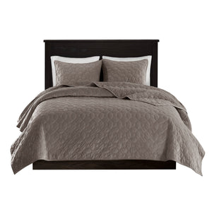 3 Piece Velvet Quilt Set Taupe Full/Queen