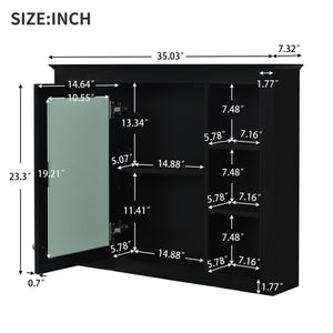 Wall Mounted Medicine Cabinet With Mirror, Storage Cabinet Featuring 6 Open Shelves And Adjustable Interior
