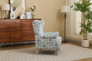 Modern Accent Chair with Retro Wood Legs and Floral Design