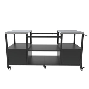 Outdoor Grill Table For Big Egg Style Bbq With Metal Grill Cart And Storage Box And Metal And Stainless Steel - Black / Silver