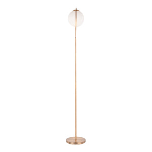Moon Contemporary Floor Lamp in Gold Metal and Frosted Glass