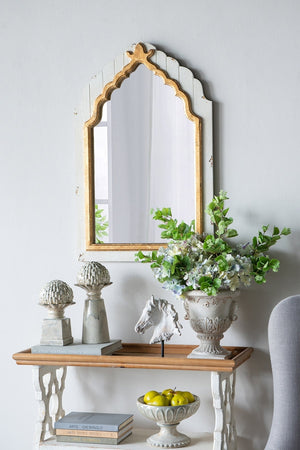 9.4x9.4x10.6' Decorative White Urn Planter with Distressed White Finish and Gold Accents