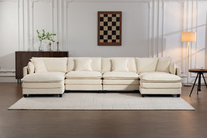 Modern 4-Seater Sectional Sofa with 2 Ottomans