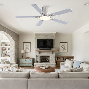 Flush Mount Ceiling Fans With LED Light And Remote Control, 5 Blades