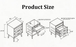 24" Nightstand with Charging Station and Two Drawers