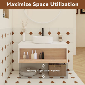 Floating Bathroom Vanity With Glossy Round Vessel Sink