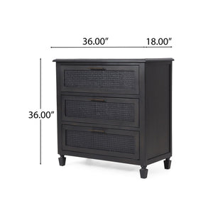 Newell Cane 3 Drawer Dresser - Dark Gray