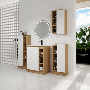 4 Piece Bathroom Vanity Set With Sink, Vanity Combo With Storage Cabinets - Black / Light Oak / White