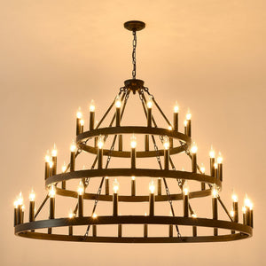 3 Tiers Wagon Wheel Chandelier - 54-Light Matte Black Metal