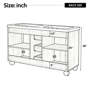Double Sink Bathroom Vanity With Sinks, Soft Close Doors & 3 Drawers - Wood