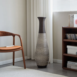 Tall Standing Designer Floor Vase Durable Artificial Rattan Elegant 2 Tone Finish Ideal Decor Accent For Living Room, Bedroom, Entryway Stylish Home Decor Statement Piece - Black / Gray