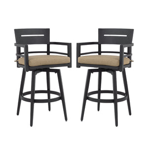 Outdoor Swivel Bar Chairs, 360 Degree Rotation, Ergonomic Backrest (Set of 2)