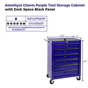 Rolling Metal Tool Chest with 6 Drawers, 20" Cabinet - Purple