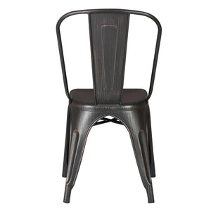 Set of 4 Stackable Metal Dining Chairs, Modern Industrial Slat Back