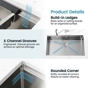 Stainless Steel Kitchen Sink, 30″x19″ Single Bowl, Undermount