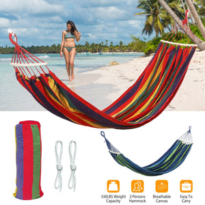 Double Hammock 2 Person Canvas Hanging Hammock Swing Bed with Carrying Bag Hold 330LBS for Camping Travel Beach