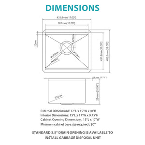 17" Undermount Kitchen Sink - Single Bowl