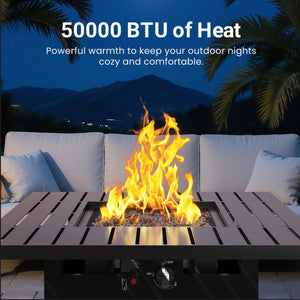 Square 2 In 1 Outdoor Propane Fire Pit Table With Stainless Burner, Lava Rocks, Lid & Waterproof Cover - Black