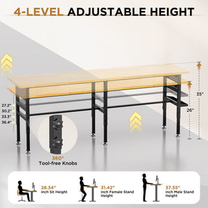 Adjustable Workbench, Side Pegboard, 4 Height Settings, Power Outlet, Storage Box, Wheels Or Leveling Feet - Black