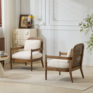 Elliston Rattan Backrest Solid Wood Accent Chair with Cushions - Set of 2