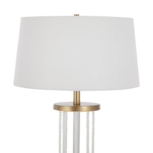 Rope Contemporary Floor Lamp in Natural Wood, White Metal, and Rope Accent