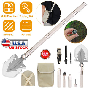 Military Folding Shovel Multifunctional Survival Emergency Spade Tactical Multi Tool For Outdoor Camping Hiking Backpacking w/ Compass