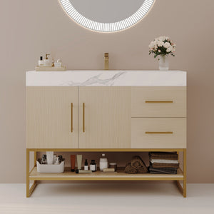 36" Modern Free-Standing Bathroom Vanity with Seamless Ceramic Sink & Sintered Stone Top