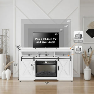 Farmhouse TV Stand With Sliding Barn Doors & Adjustable Storage