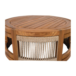 27.95" Acacia Wood Outdoor Coffee Table with Handwoven Rope Accent