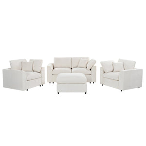 U-Style 4-Piece Sofa Set, 2 Accent Chairs + Loveseat + Movable Ottoman