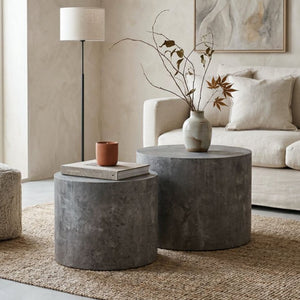 Nesting Coffee Table Set of 2 Round Wooden Tables