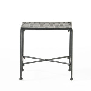 Outdoor Square Side Table with X Shaped Iron Frame - Black