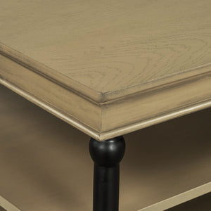 55.1' Wood Coffee Table with Black Legs and Open Storage Shelves
