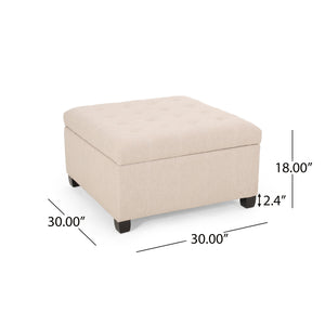 Upholstered Tufted Fabric Storage Ottoman, Wheat