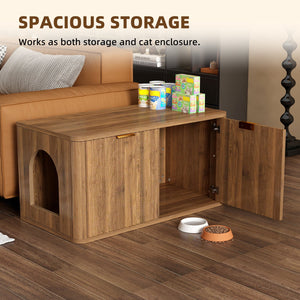 31.5" Walnut Finish Hidden Litter Box Furniture