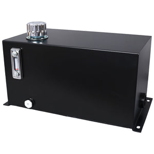 Heavy Duty Hydraulic Fluid Tank 10 Gal Steel Reservoir With Strainer, Gauge & Breather Cap For Tractors & Trucks - Black