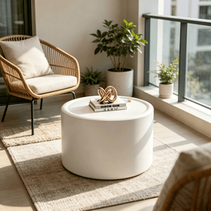 White Round Coffee Table with Tempered Glass Top