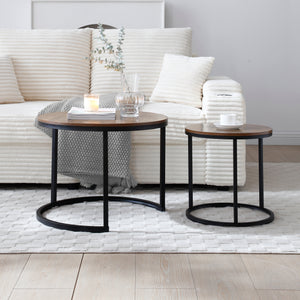 Set of 2 Nesting Round End Tables with Metal Frame