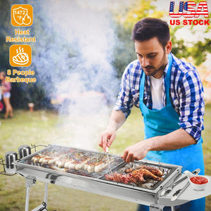 Foldable BBQ Grill Portable Charcoal Barbeque Grill Stainless Steel BBQ Grill For Picnic Camping Backyard Cooking